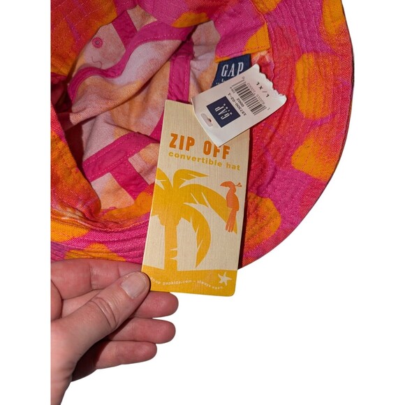 Y2K Gap Bucket Hat L/XL Kid's Pink Orange Floral Convertible Zipper Beach - Picture 4 of 6